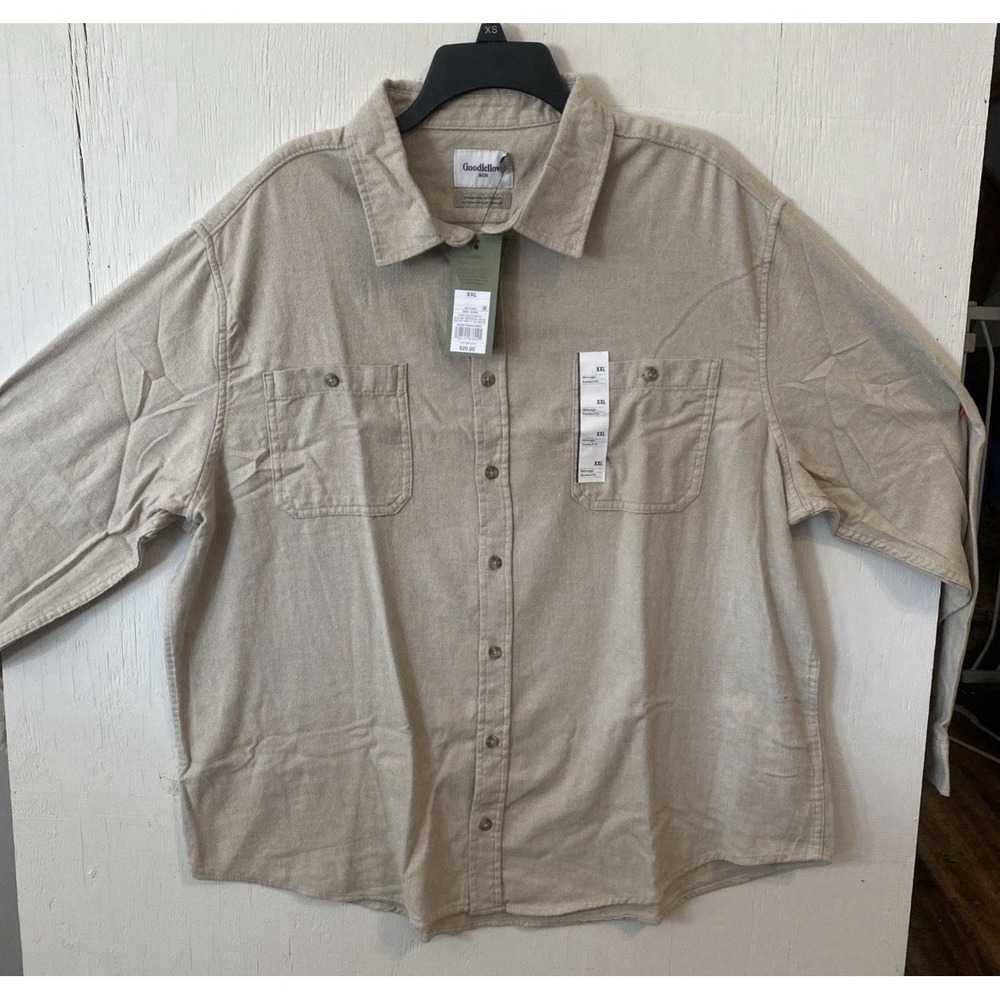 Goodfellow Men's Heavyweight Long Sleeve Flannel Button-Down Shirt Tan Xxl NWT